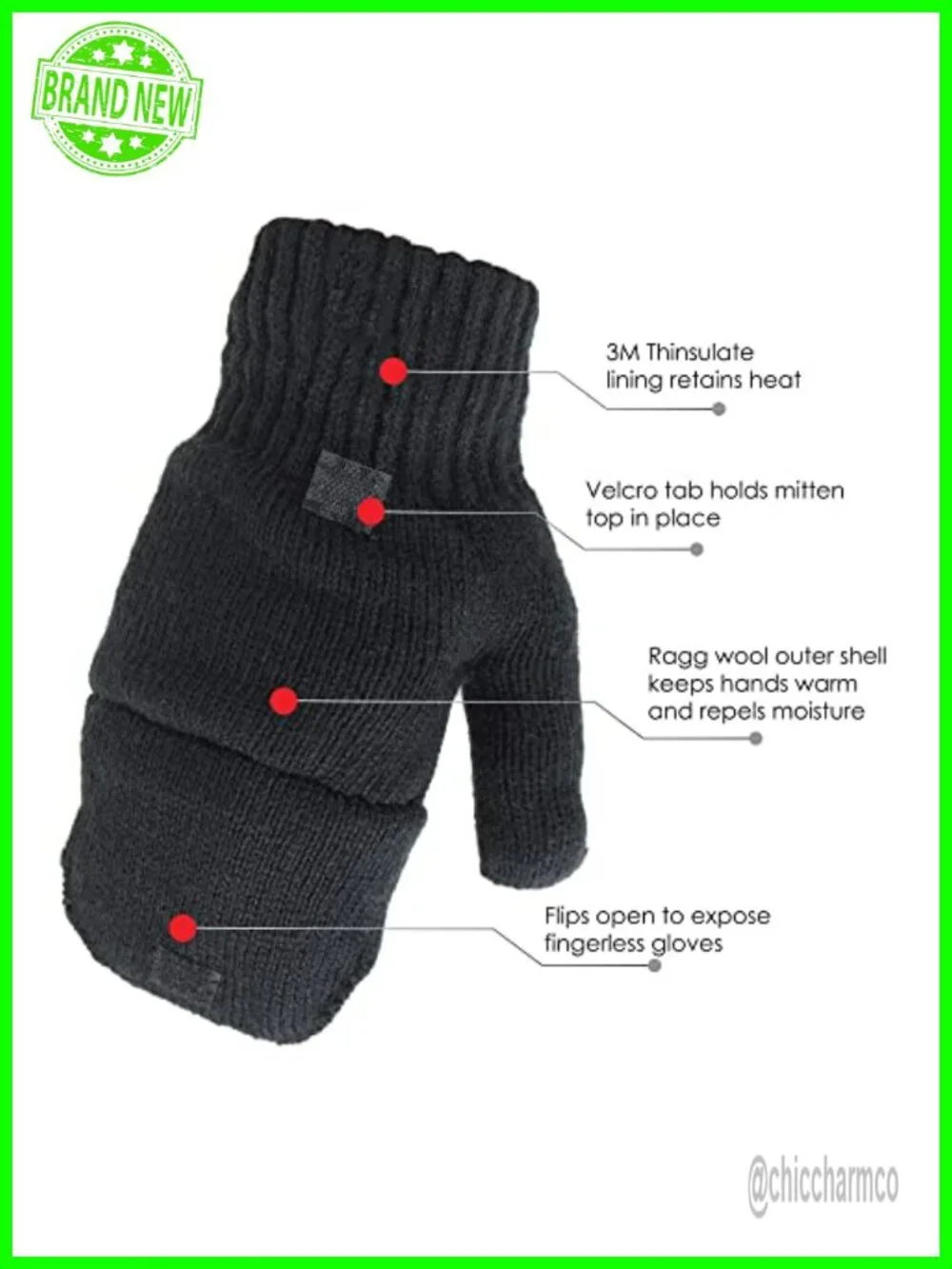 Wool Sued Leather Flip Mittens Thinsulate Lined